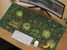 Green desk mat with a garden-inspired design in a cute cottagecore style.