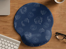 Navy mousepad and wrist rest with a Japanese koi fish and ripple line-art design.
