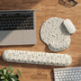 Beige mousepad and keyboard wrist rest with a soft sage wildflower print.