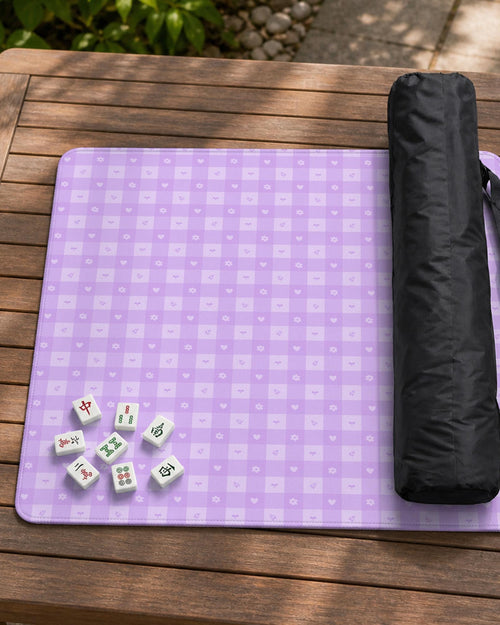 A square lavender mahjong mat with a purple gingham pattern.