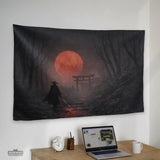 Samurai red moon wall tapestry decor