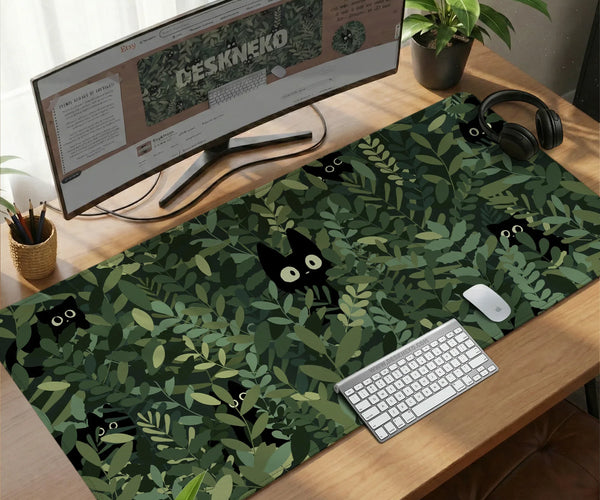 Botanical Cat Ergonomic Mousepad with Wrist Rest for Desk Comfort - Deskneko