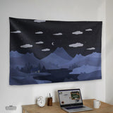 Navy cat hills wall tapestry cozy night landscape