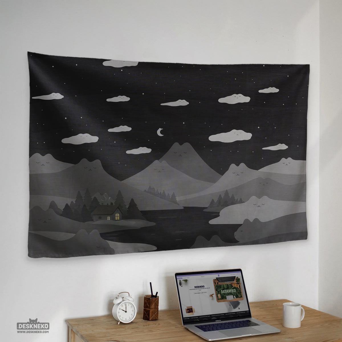 Cute cat mountains wall tapestry