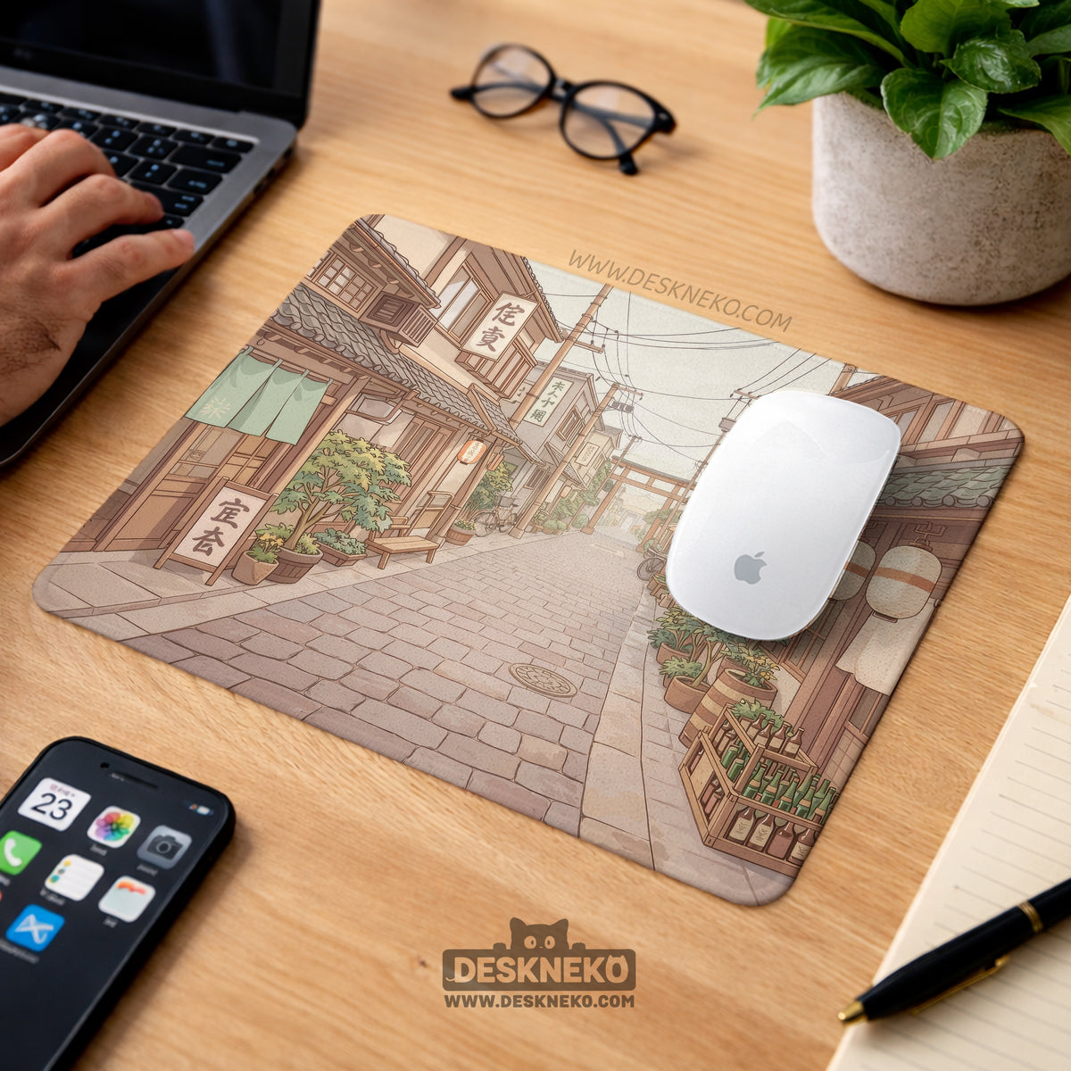 Beige japandi desk mat mousepad