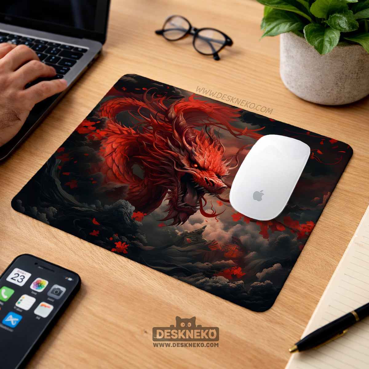 Crimson red dragon desk mat mousepad