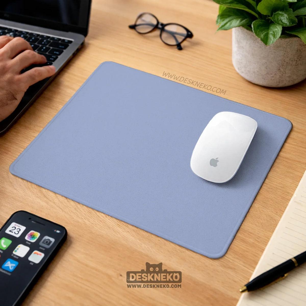 Pastel blue desk mat, periwinkle mousepad for clean desk setup