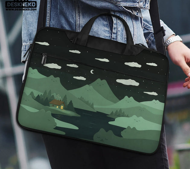 Green cat mountains laptop sleeve & bag