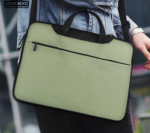 Sage green laptop bag with shoulder strap & handle