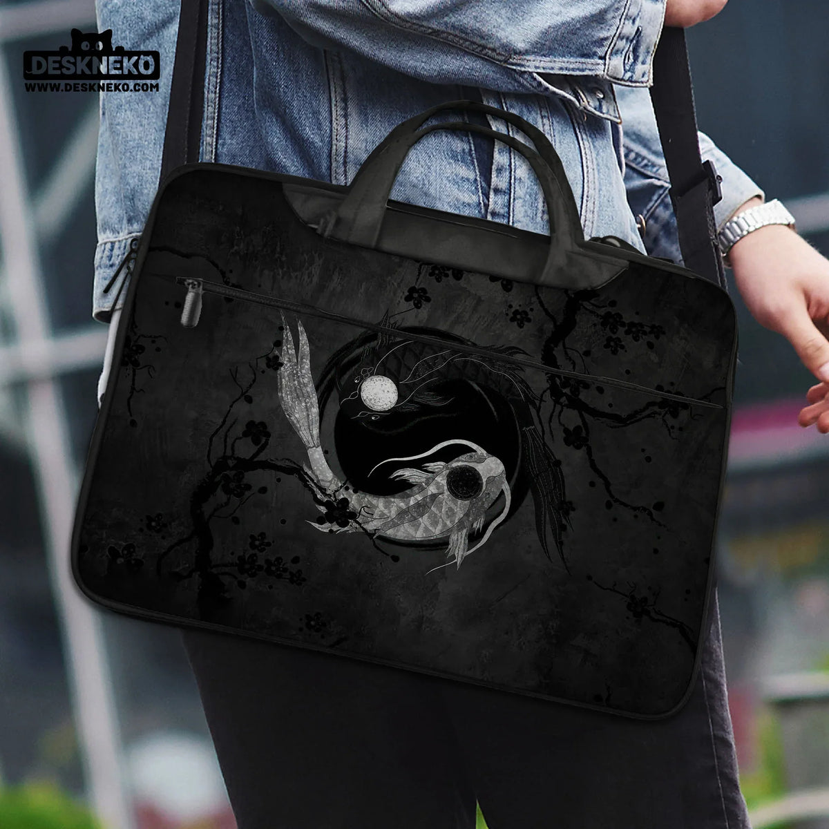 Dark koi yin yang laptop sleeve & bag, japanese ink case