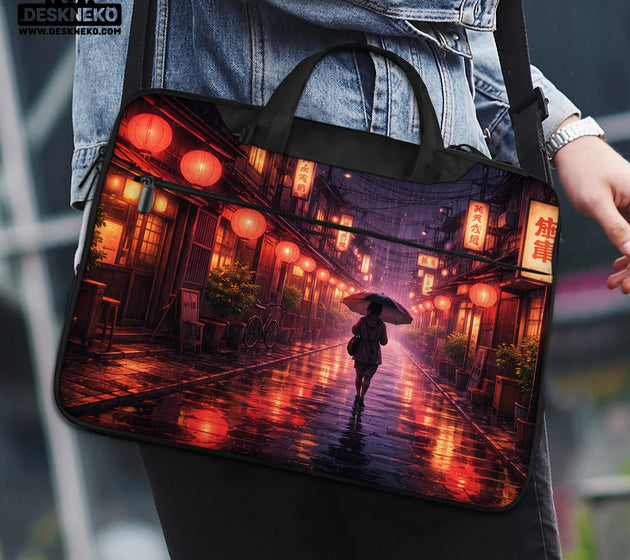Lofi anime laptop sleeve & bag japanese rainy street aesthetic