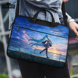 Blue anime laptop sleeve with handle