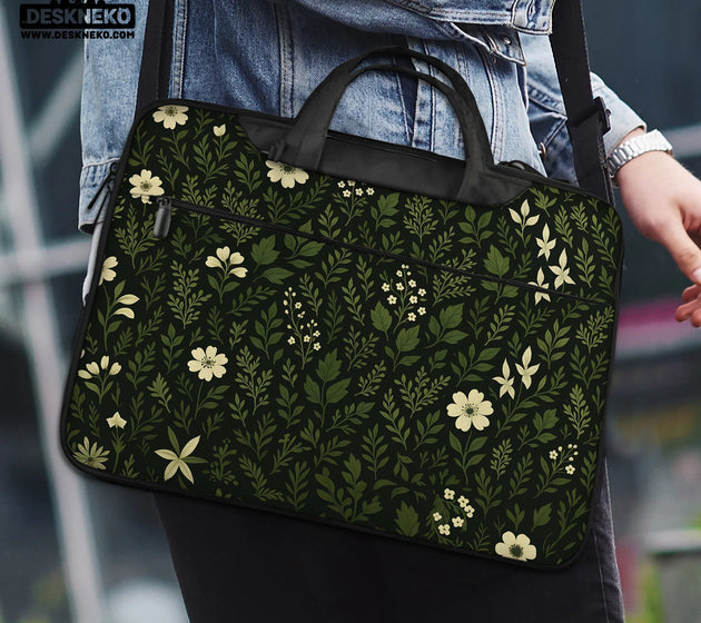 Dark green botanical laptop sleeve