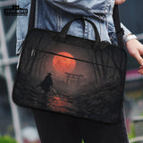 Samurai red moon laptop sleeve & bag with handle and shoulder strap