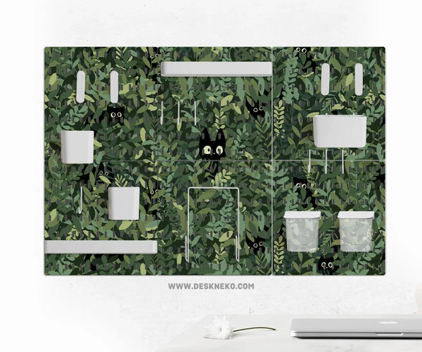 Botanical Cat Desk Pegboard Organizer, Forest Green Workspace Storage - Deskneko