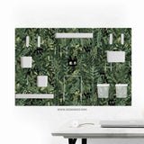 Botanical cat desk pegboard organizer, forest green workspace storage