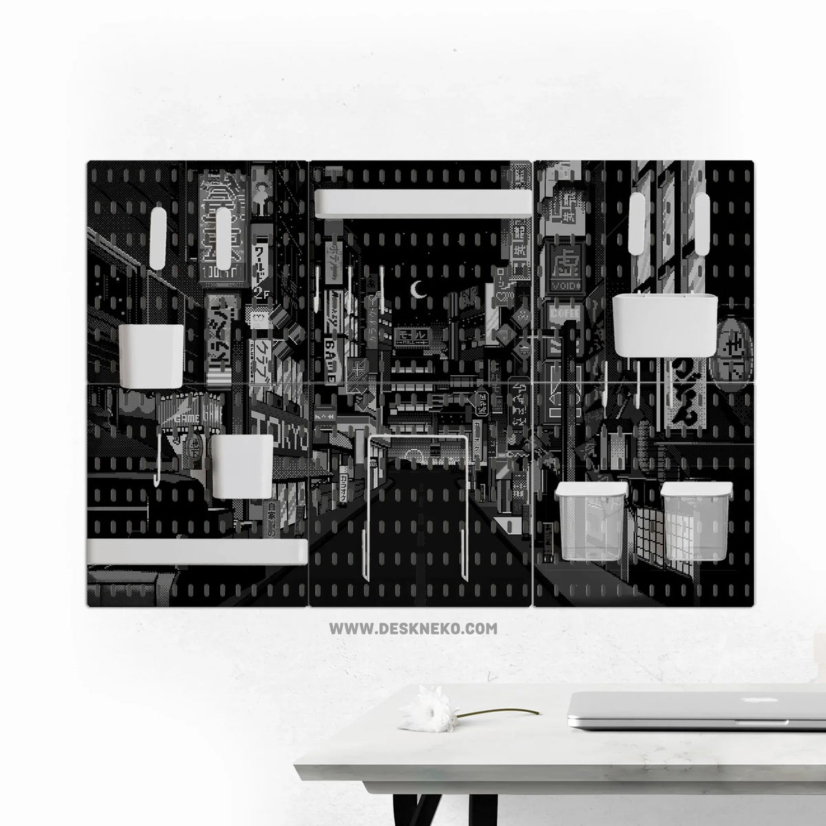 Tokyo Night Pixel Pegboard Organizer, Cyberpunk Wall Storage - Deskneko