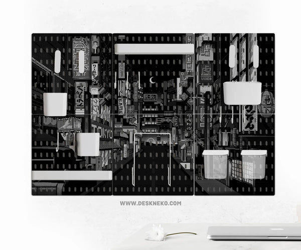 Tokyo Night Pixel Pegboard Organizer, Cyberpunk Wall Storage - Deskneko