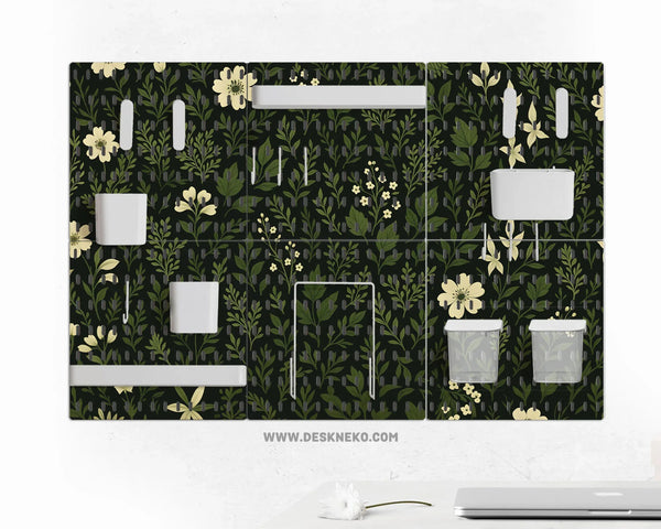 Botanical pegboard organizer with dark green floral pattern