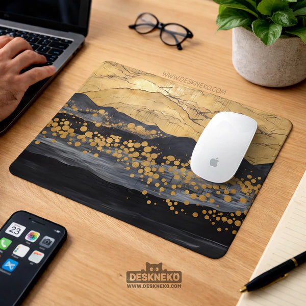 Black Gold Abstract Mountain Desk Mat & Mousepad - Deskneko