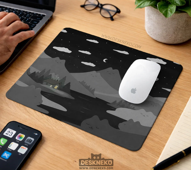 Midnight cat mountains mousepad