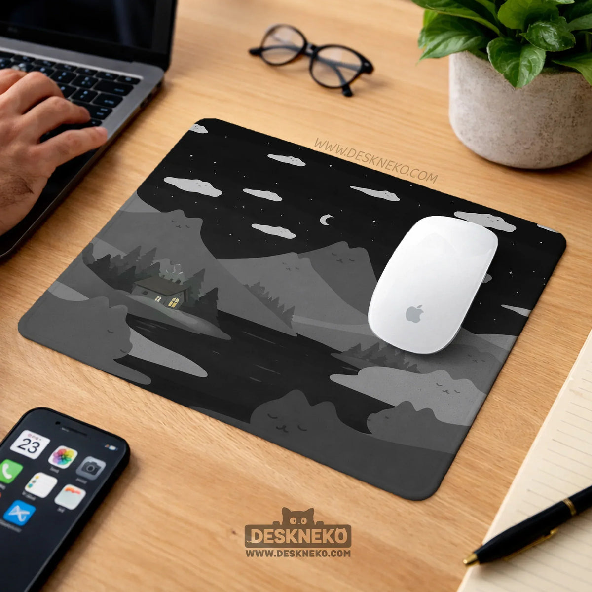 Midnight cat mountains mousepad