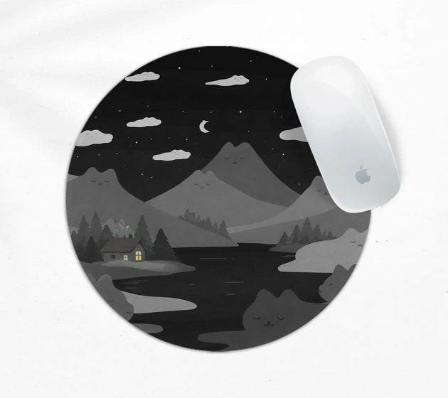 Midnight cat mountains mousepad