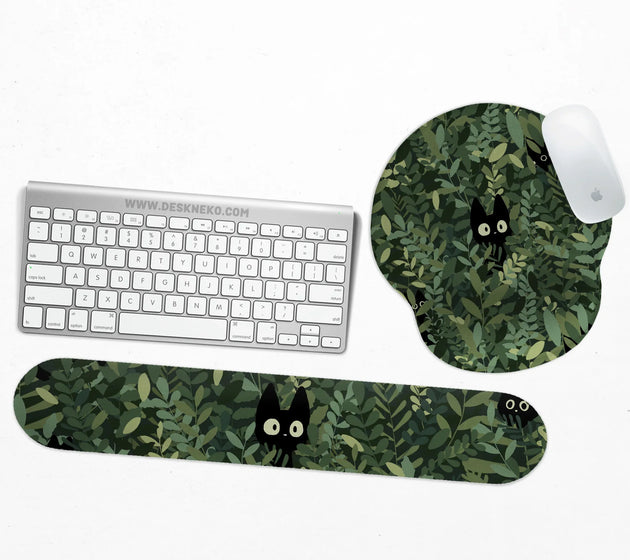Botanical cat ergonomic mousepad with wrist rest for desk comfort