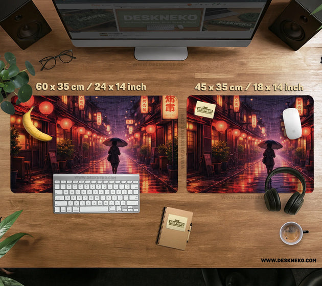 Lofi anime desk mat XXL extended japanese rainy street