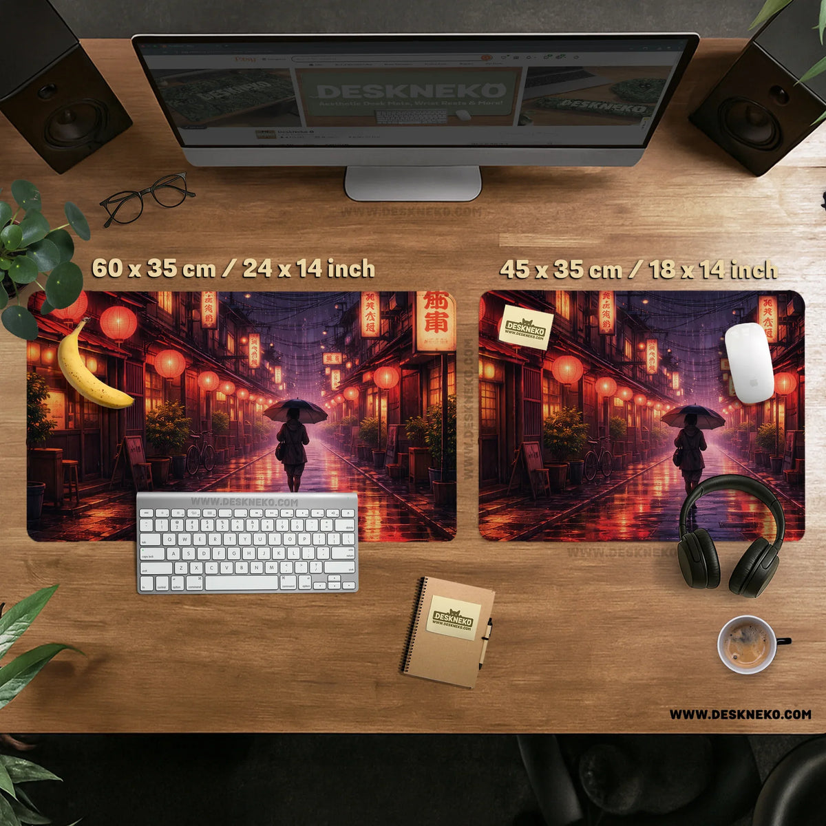 Lofi anime desk mat XXL extended japanese rainy street
