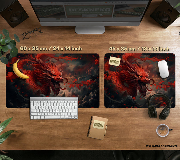 Crimson red dragon desk mat mousepad