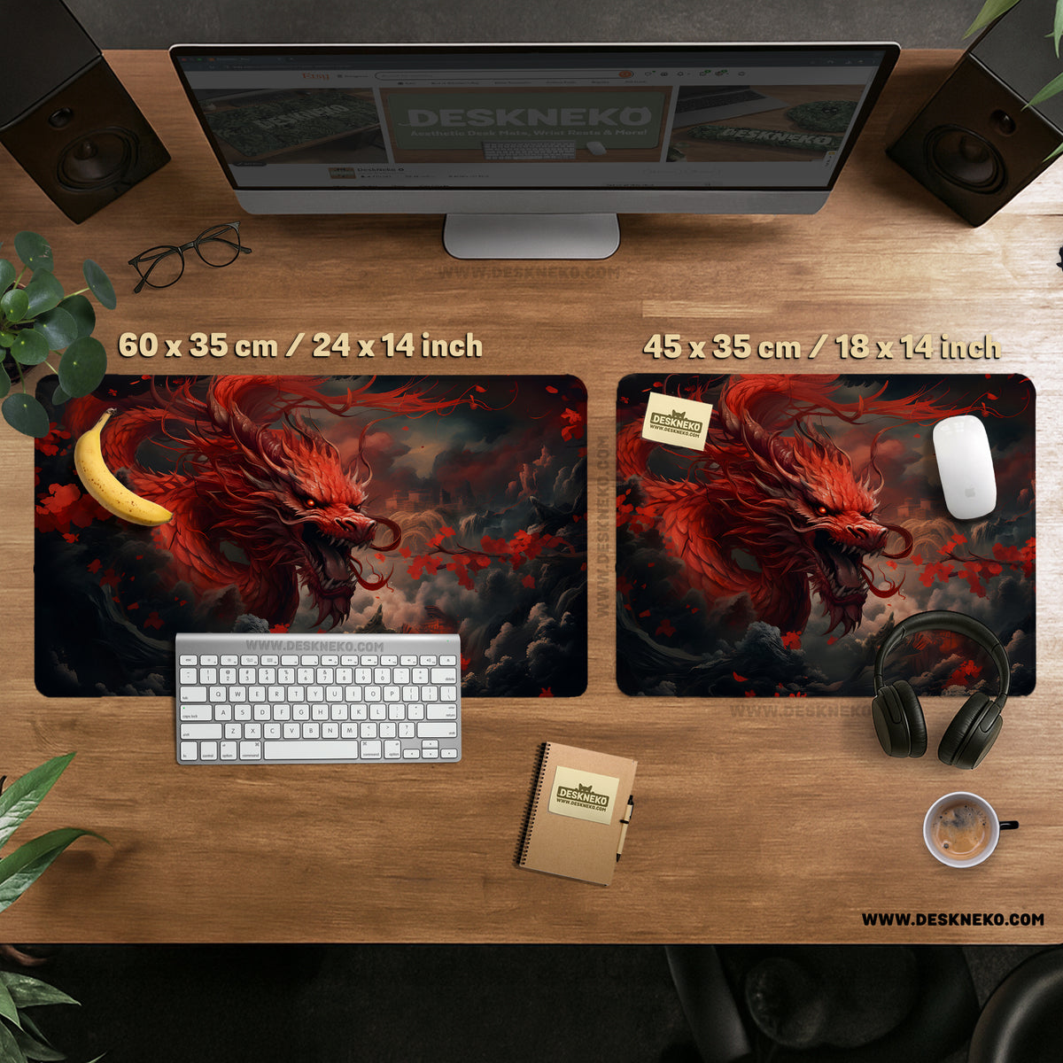 Crimson red dragon desk mat mousepad
