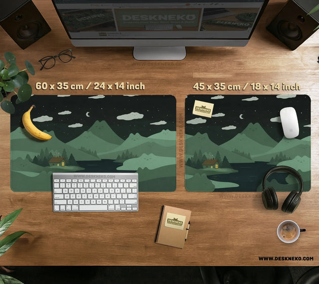 Night Forest Cats Landscape Desk Mat Mousepad XXL - Deskneko