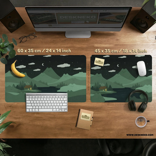 Night Forest Cats Landscape Desk Mat Mousepad XXL - Deskneko