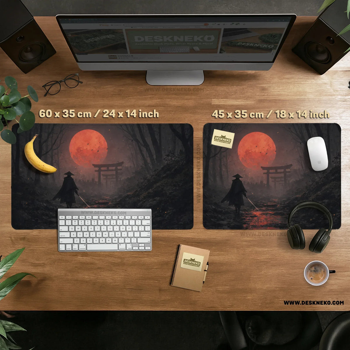 Samurai red moon desk mat mousepad