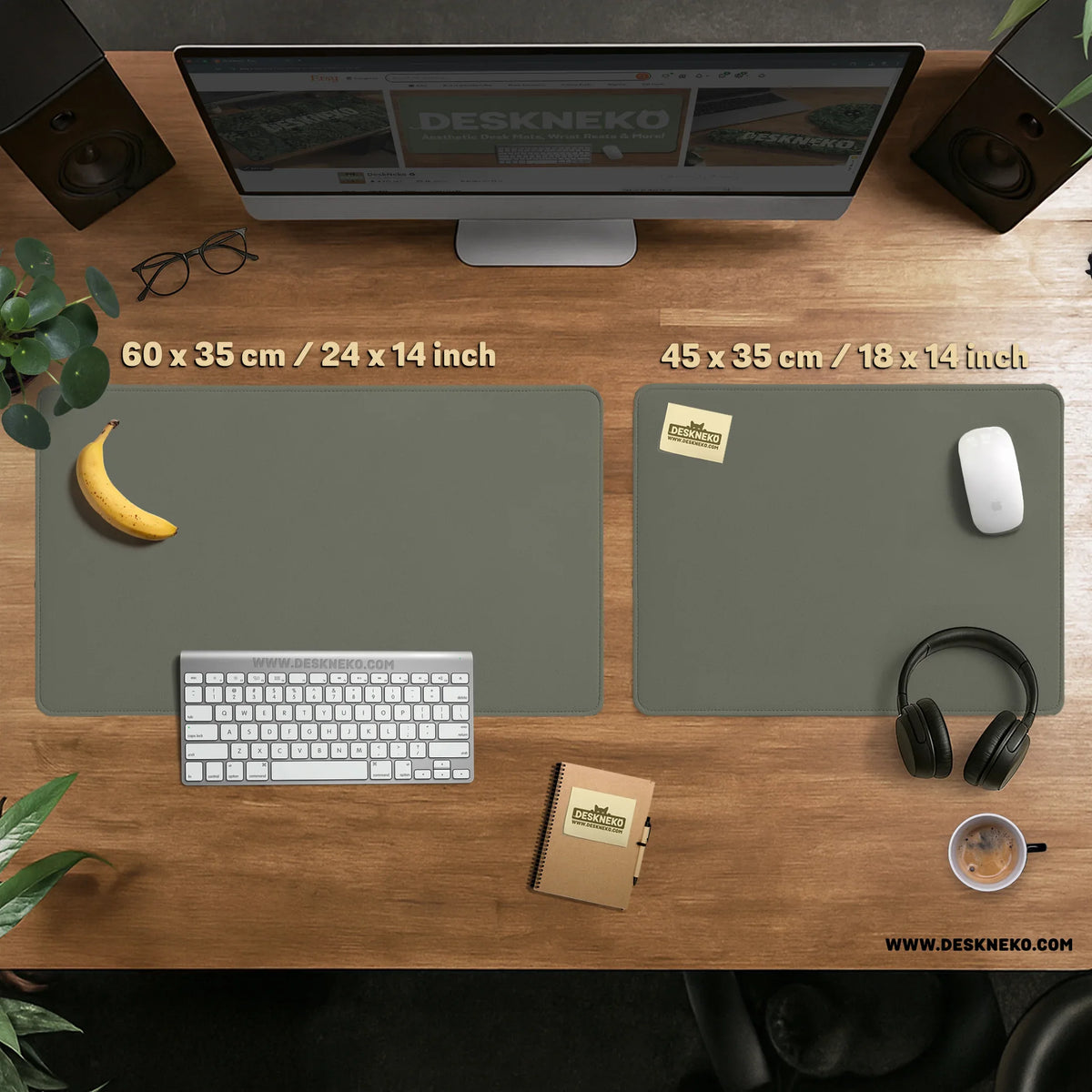 Eucalyptus sage desk mat, minimalist extended mousepad