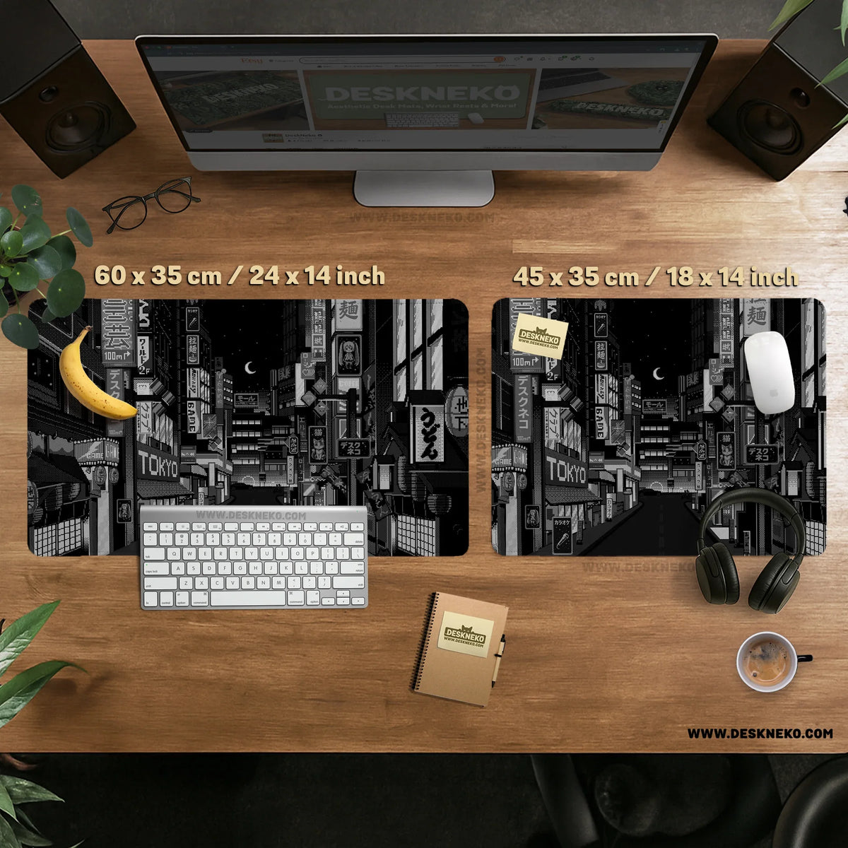 Black white tokyo desk mat