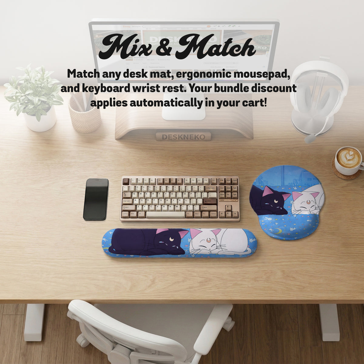 Blue anime aesthetic desk mat mousepad
