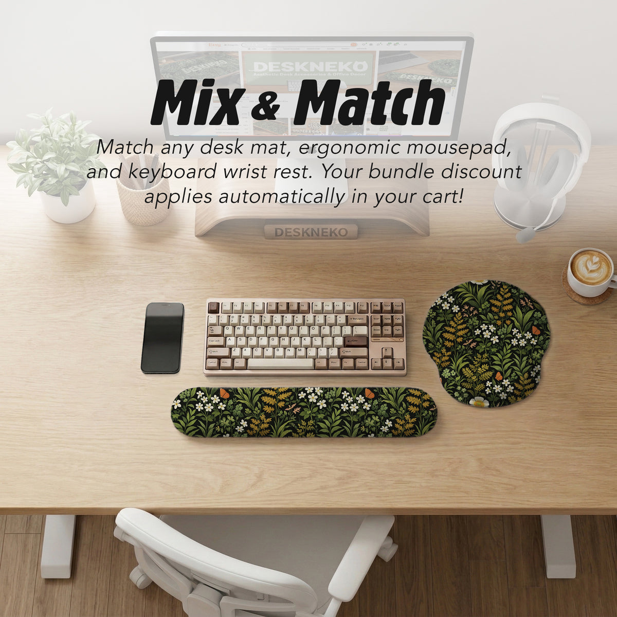 Dark botanical desk mat