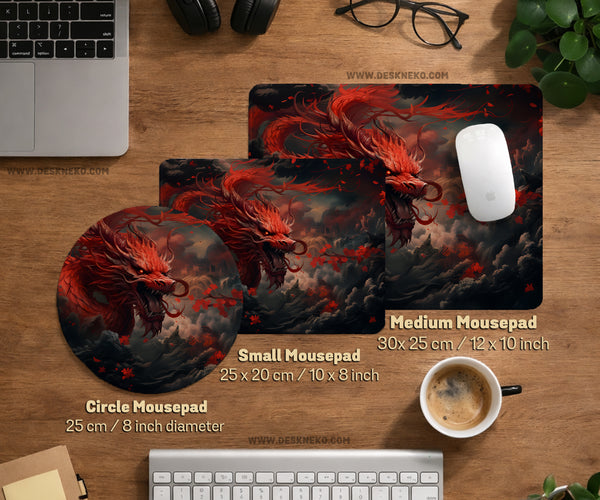 Crimson Red Dragon Desk Mat Mousepad - Desk Mat - Deskneko - Desk Mats & Mousepads