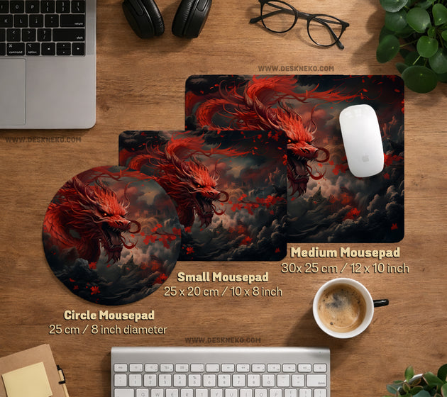 Crimson red dragon desk mat mousepad