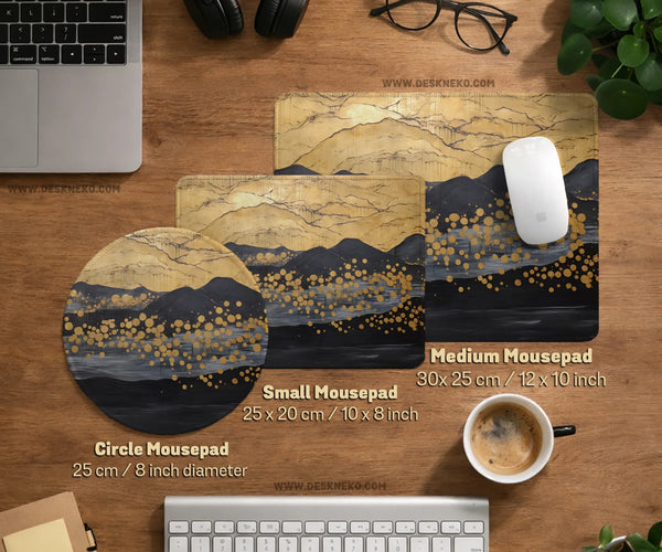 Black Gold Abstract Mountain Desk Mat & Mousepad - Deskneko