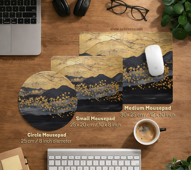 Black gold abstract mountain desk mat & mousepad