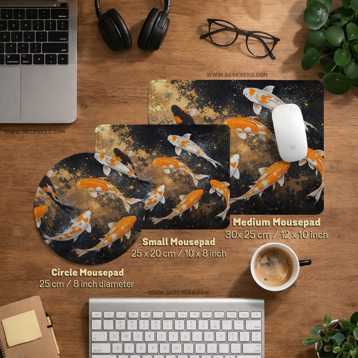 Black gold koi desk mat mousepad