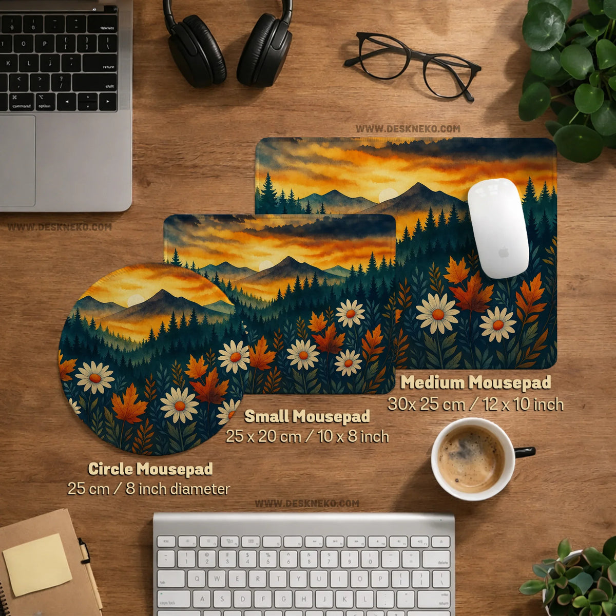 Sunset forest mountain desk mat