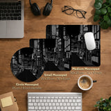 Black white tokyo night desk mat, cyberpunk japanese street mousepad