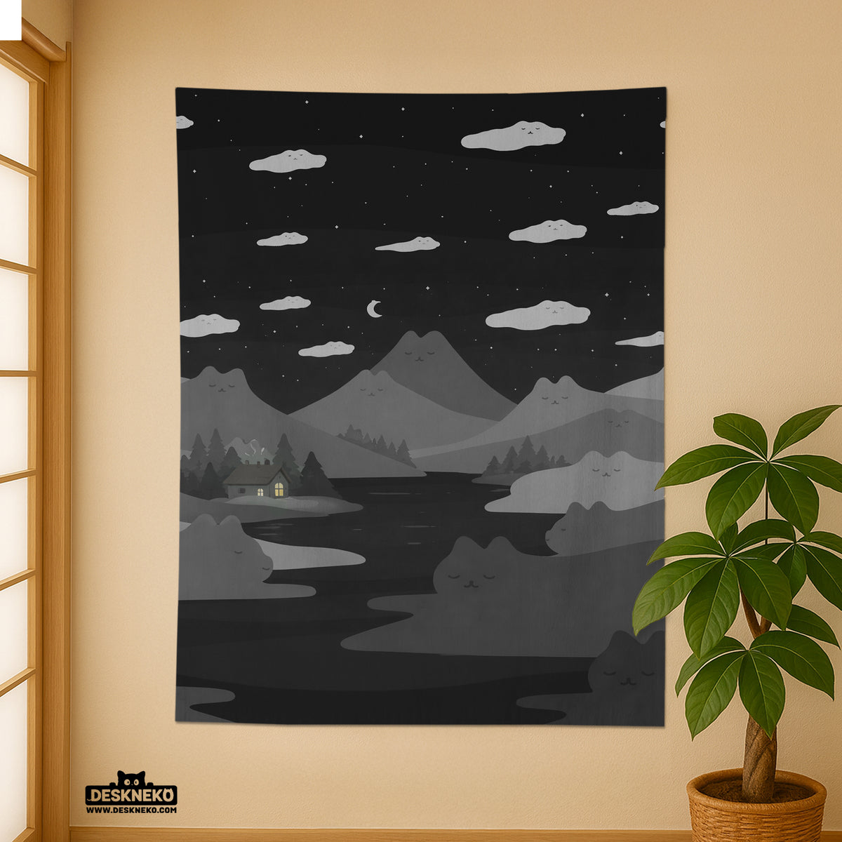 Cute Cat Mountains Wall Tapestry - Wall tapestry - Deskneko - Wall Tapestries