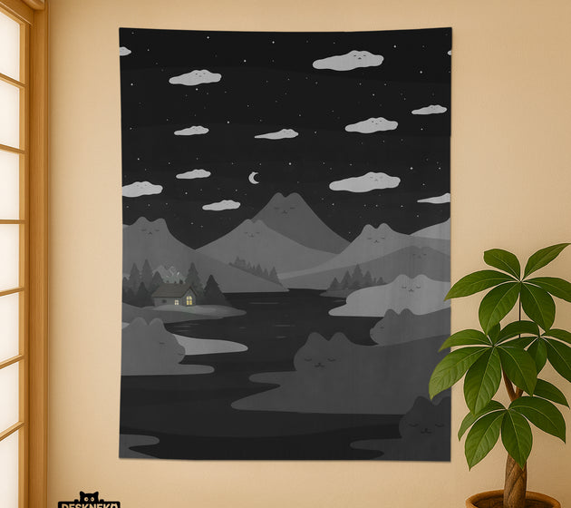 Cute cat mountains wall tapestry