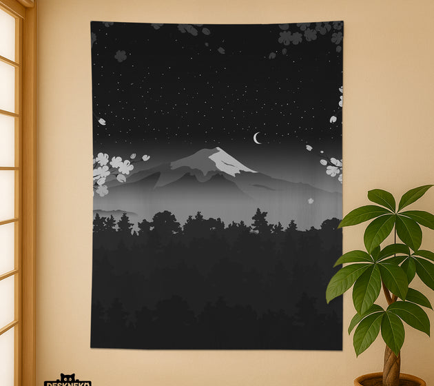 Black mount fuji wall tapestry