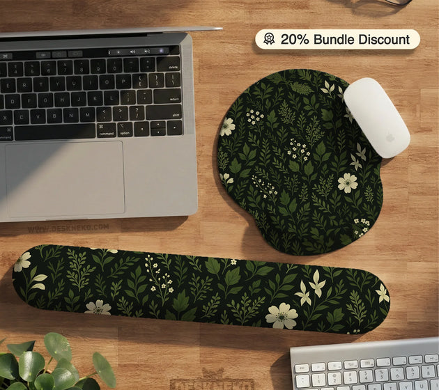 Botanical ergonomic mousepad with wrist rest for cozy desk setup